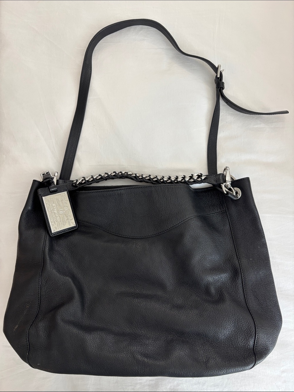 Classic Black Ralph Lauren Leather Shoulder Bag with Silver Chain Accent